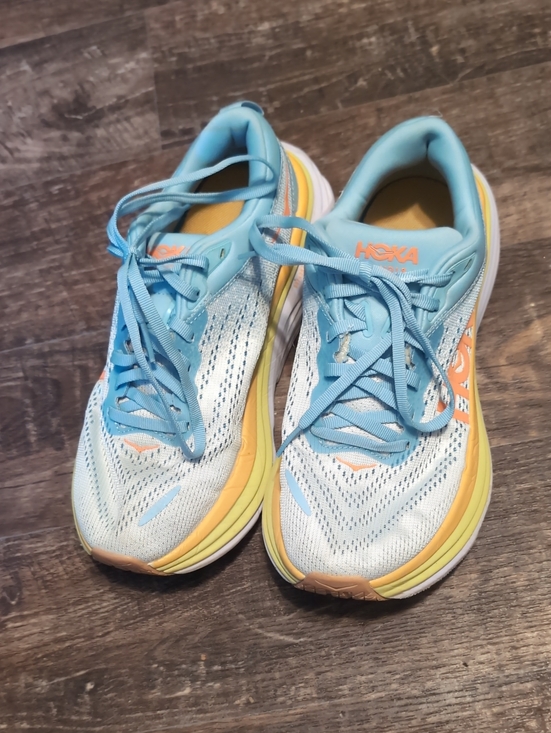 Hoka Shoes - HOKA Bondi 8 Sz 7.5 B Women's Light Blue and Yellow Running Shoes